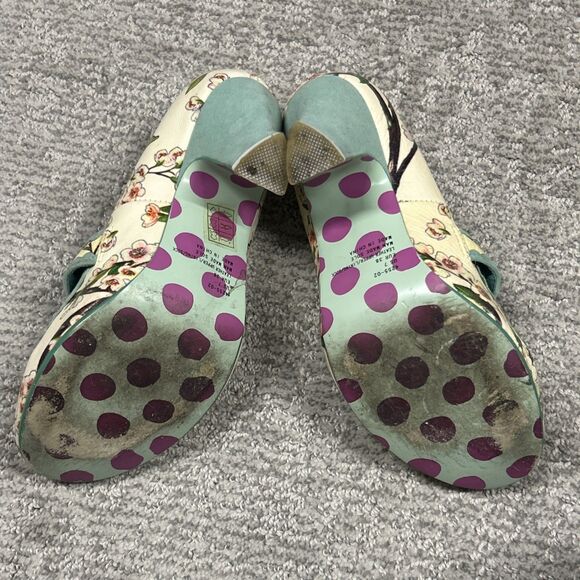 Irregular Choice Heels Womens US 7 Floral EU38 Maryjane’s Leather Cream Shoes - Picture 12 of 13